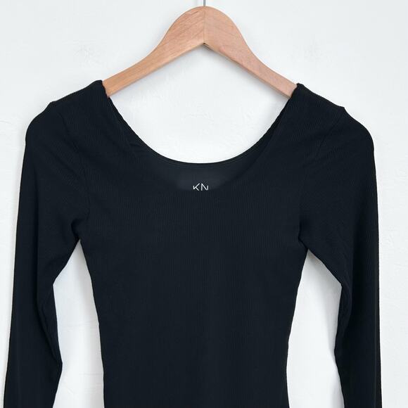 Klassy Network Black Rib Knit Scoop Neck Long Sleeve Brami Romper NWT - Picture 4 of 7